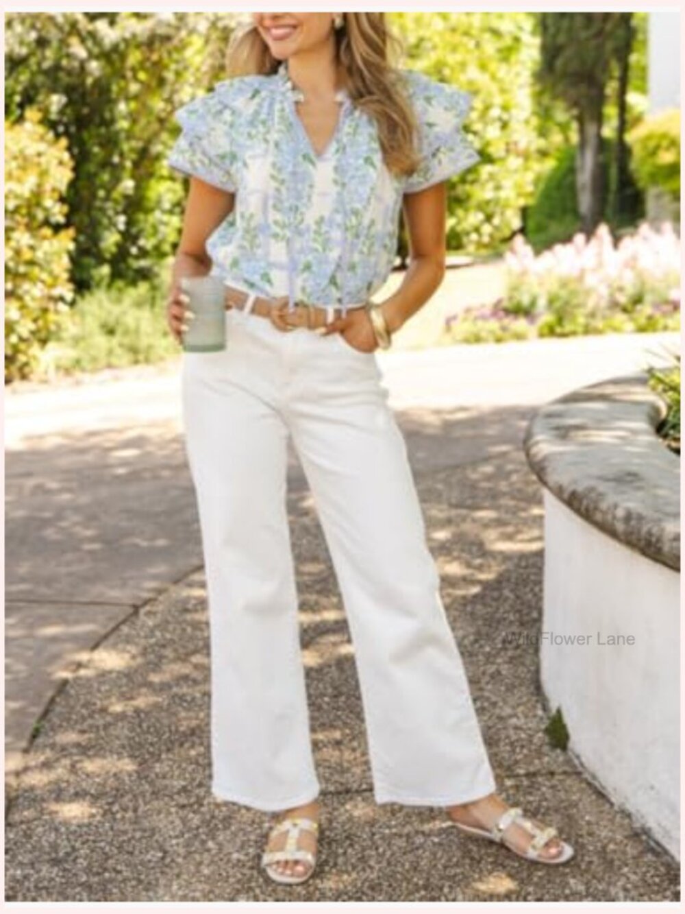 Y2K Ruffle Cap Sleeve V-Neck Peplum Blouse Floral Print - Picture 5 of 6